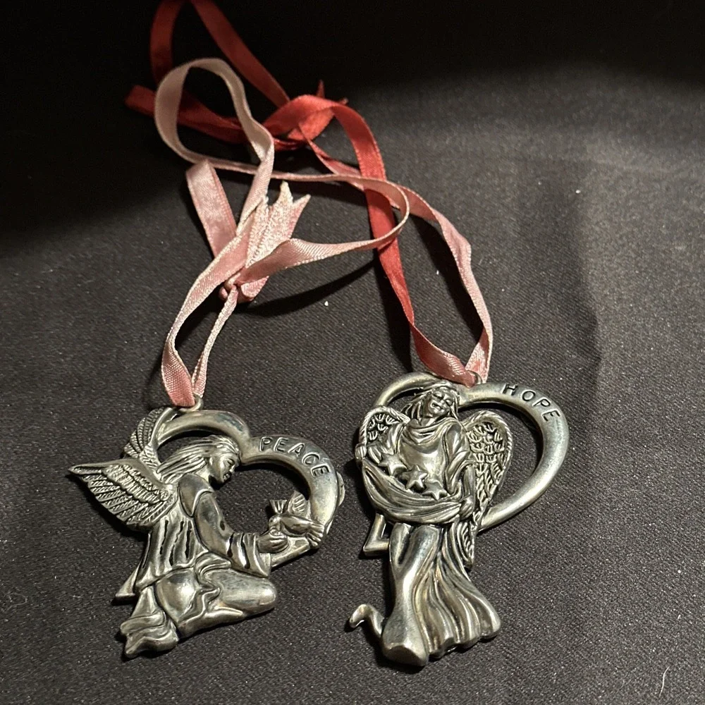 Gorham Christmas Tree Ornaments Lot Set 2‎ Silver Plate Hope Peace Love Angels